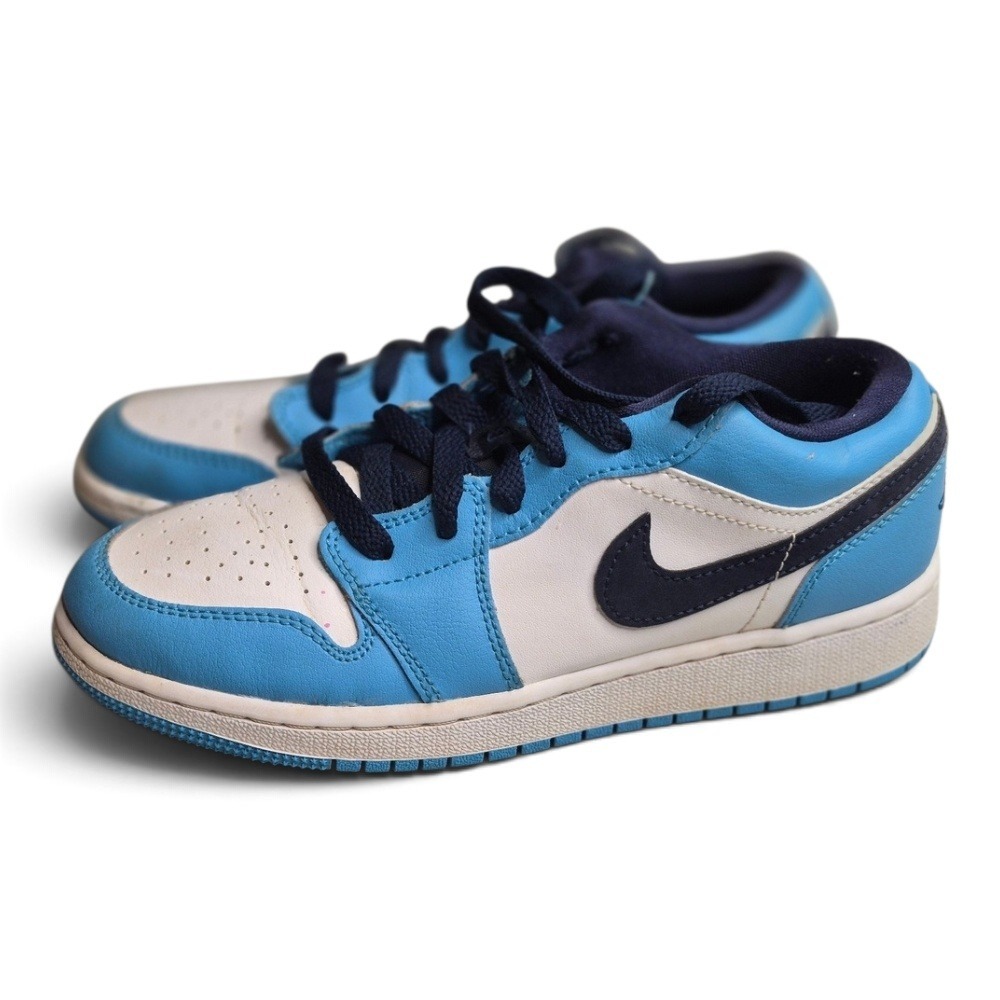 Nike Air Jordan 1 Low Kids 4.5Y Blue White Good Leather Sneakers 553560-403